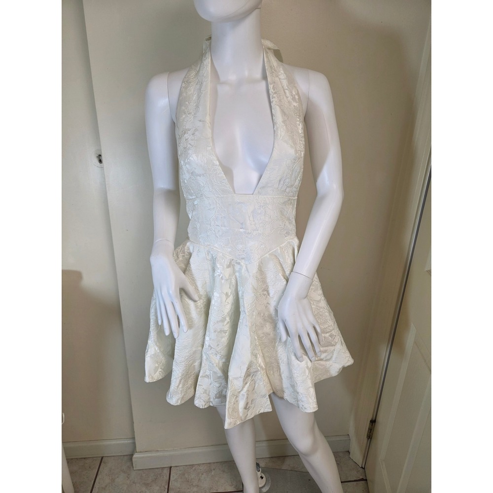 Babyboo madeline playsuit ivory‎ Floral Jacquard Halter Plunge Neck XL
